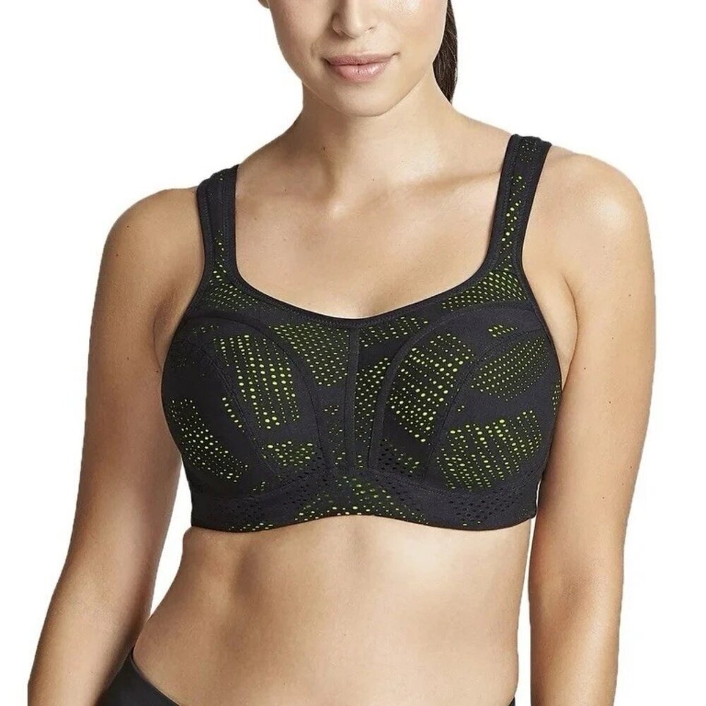 Panache Black/Lime Lace Underwire Sports Bra Women's UK 34GG